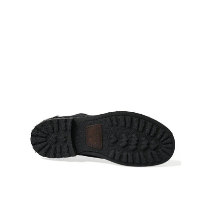 Dolce & Gabbana Black Pony Style Leather Mid Calf Boots Shoes