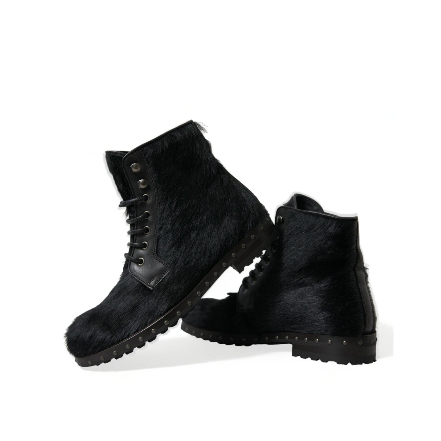 Dolce & Gabbana Black Pony Style Leather Mid Calf Boots Shoes