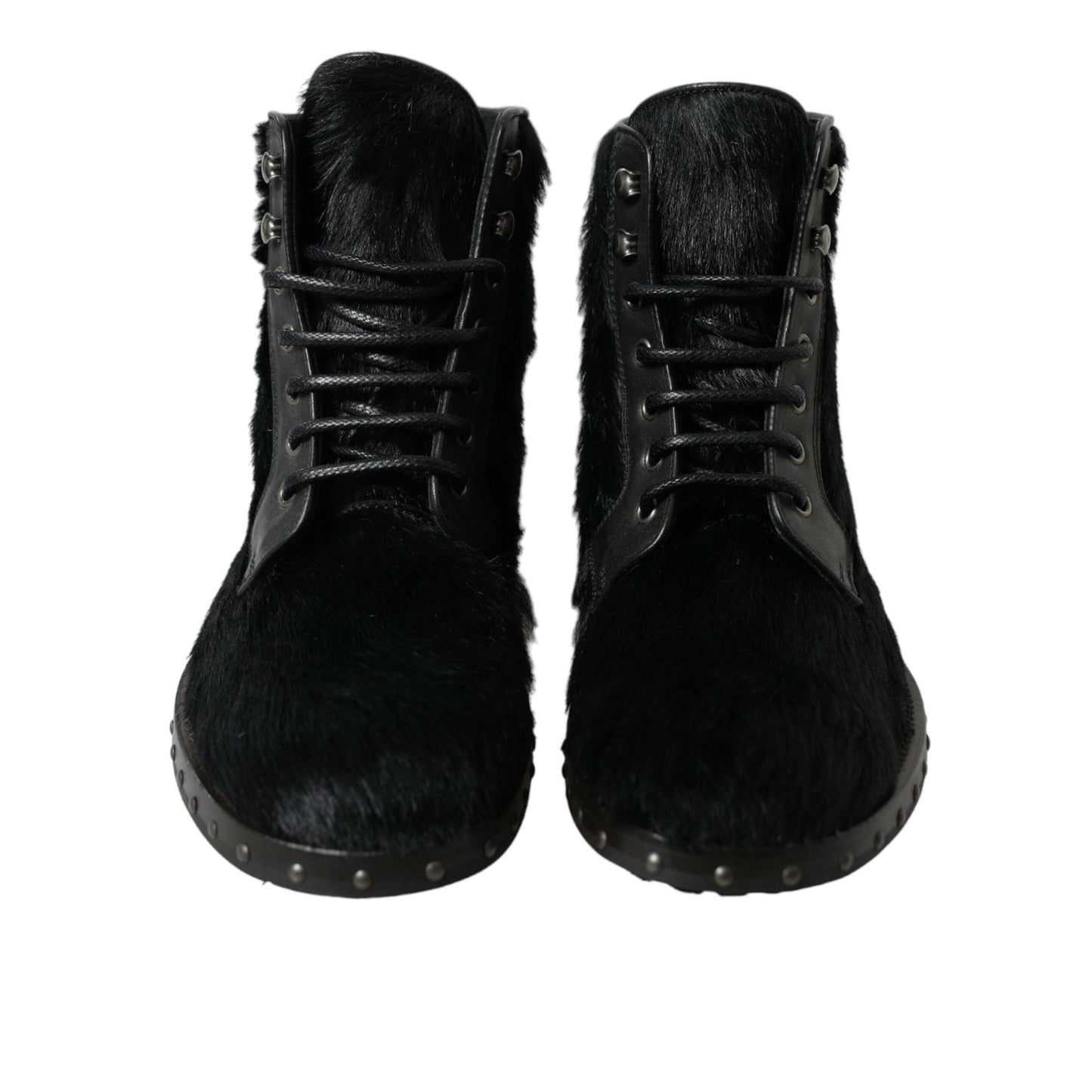 Dolce & Gabbana Black Pony Style Leather Mid Calf Boots Shoes