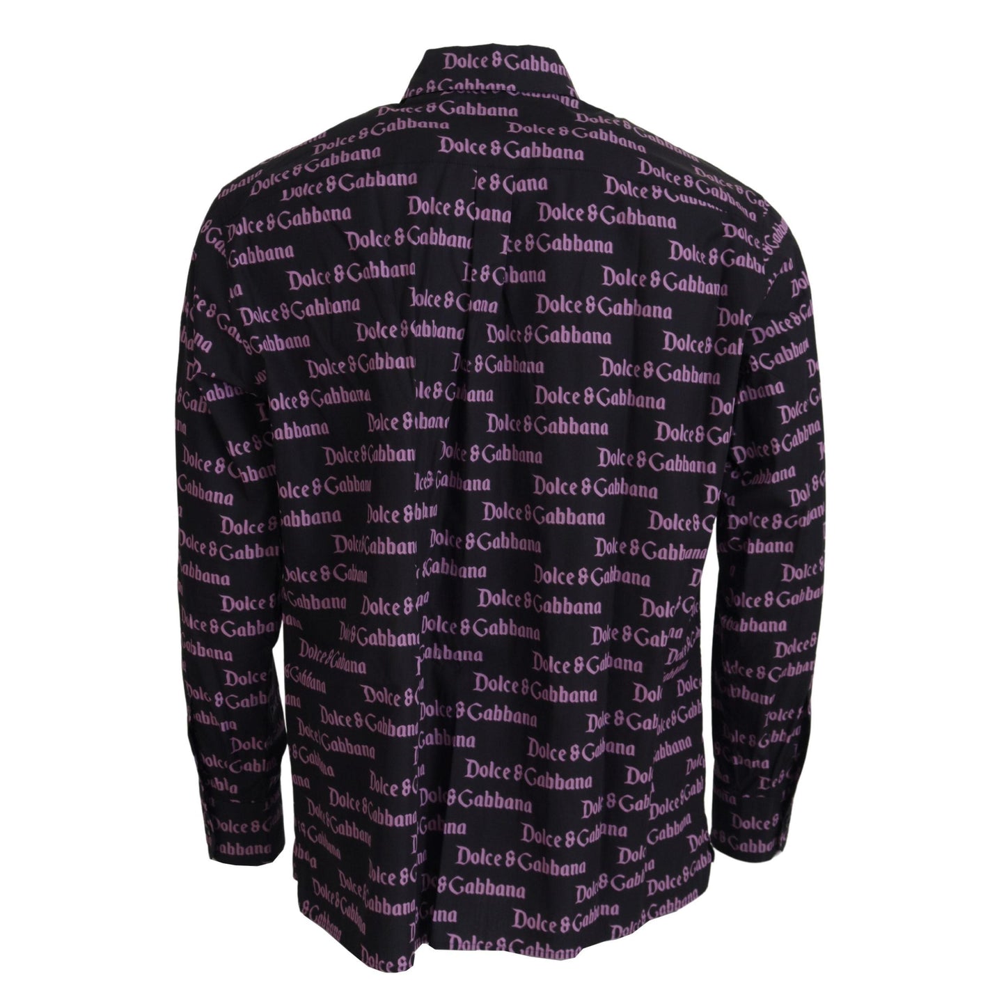 Dolce & Gabbana Black Purple Logo Slim Dress Formal Shirt