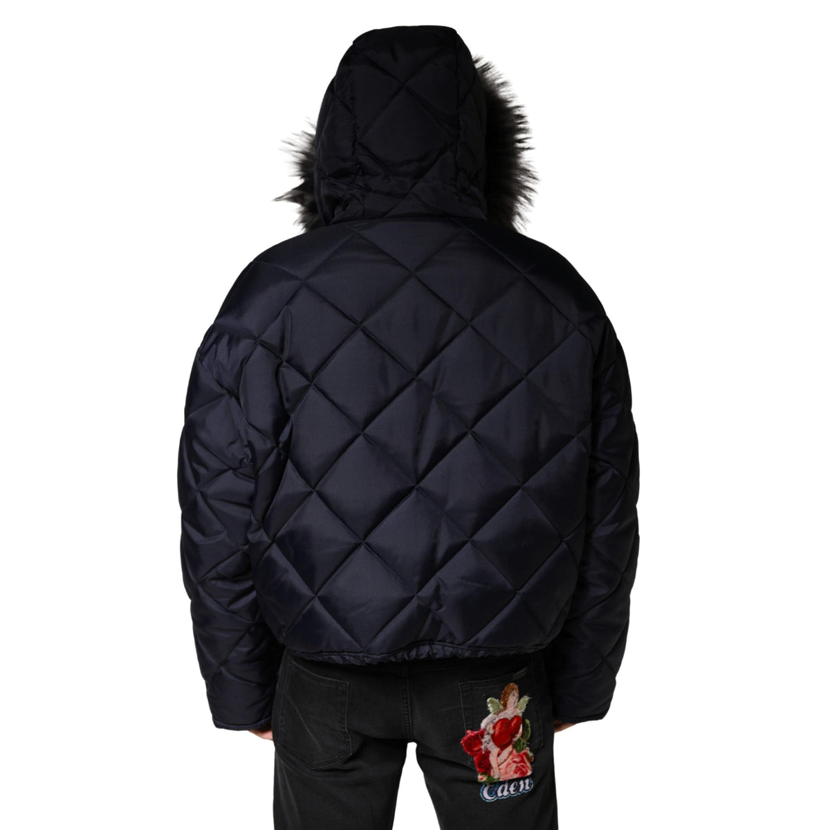 Dolce & Gabbana Black Quilted Fur Shearling Hooded Jacket
