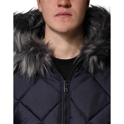 Dolce & Gabbana Black Quilted Fur Shearling Hooded Jacket