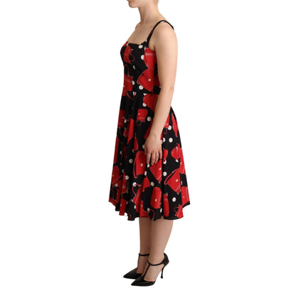 Dolce & Gabbana Black Red Bag Print A-line Mid Length Dress
