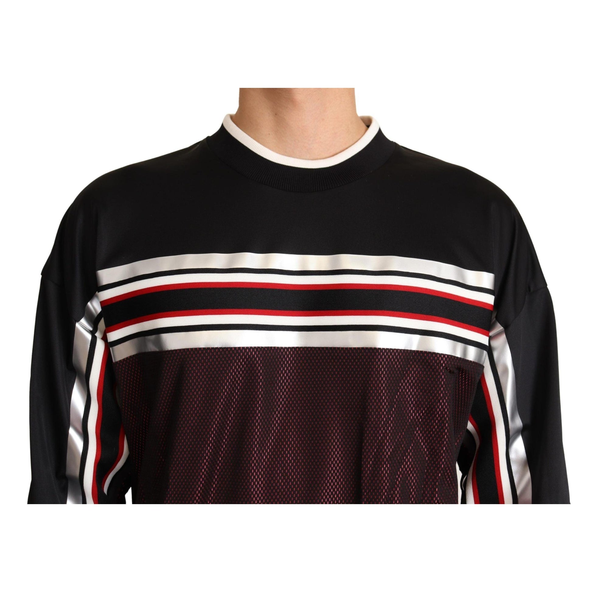 Dolce & Gabbana Black Red Mesh Sport Pullover Crewneck Sweater