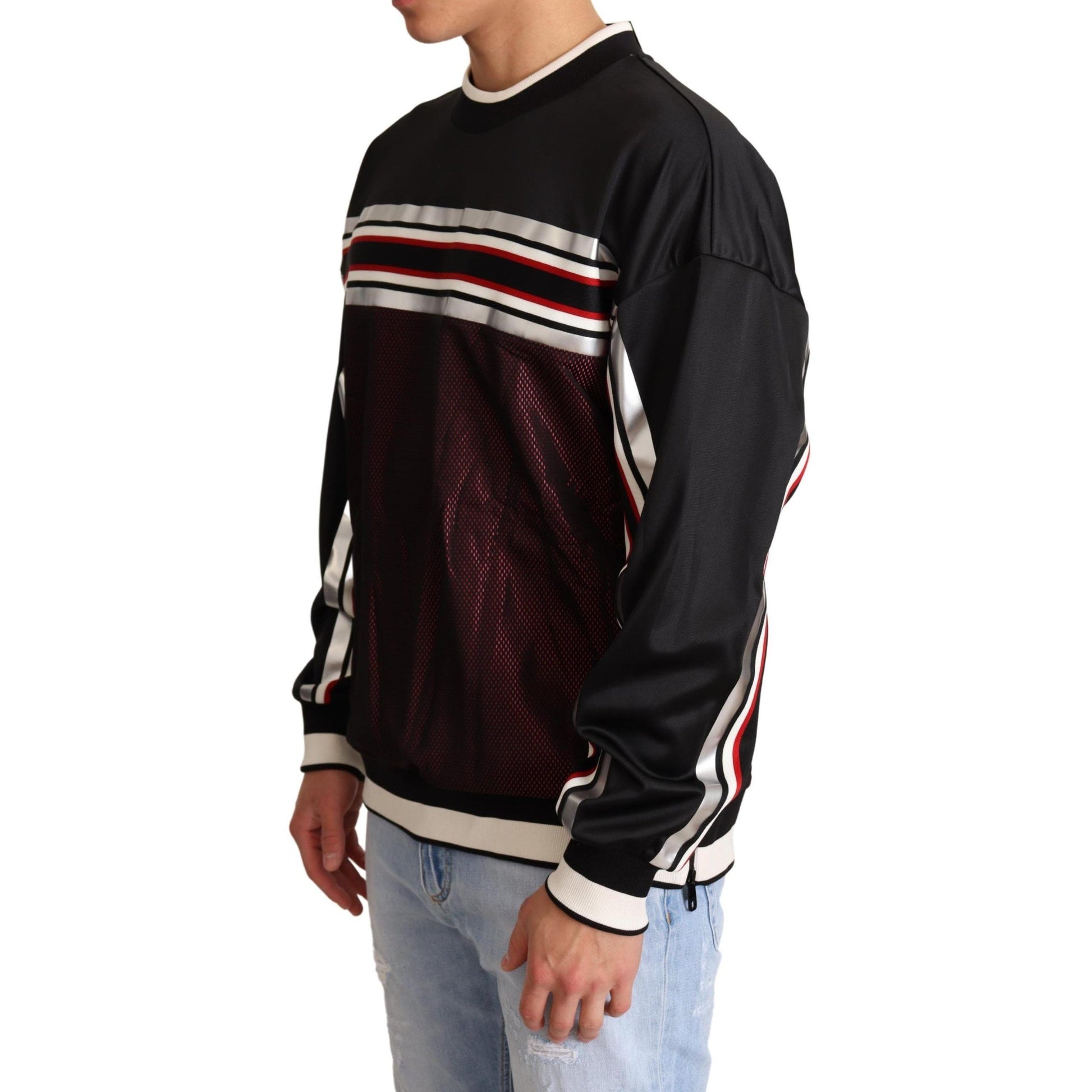 Dolce & Gabbana Black Red Mesh Sport Pullover Crewneck Sweater