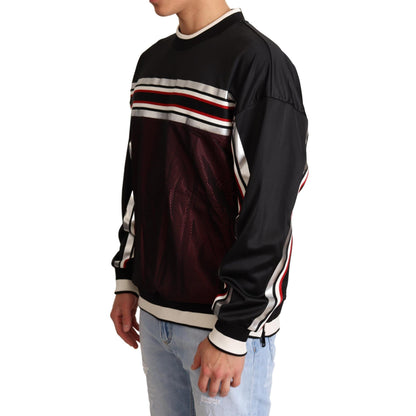 Dolce & Gabbana Black Red Mesh Sport Pullover Crewneck Sweater