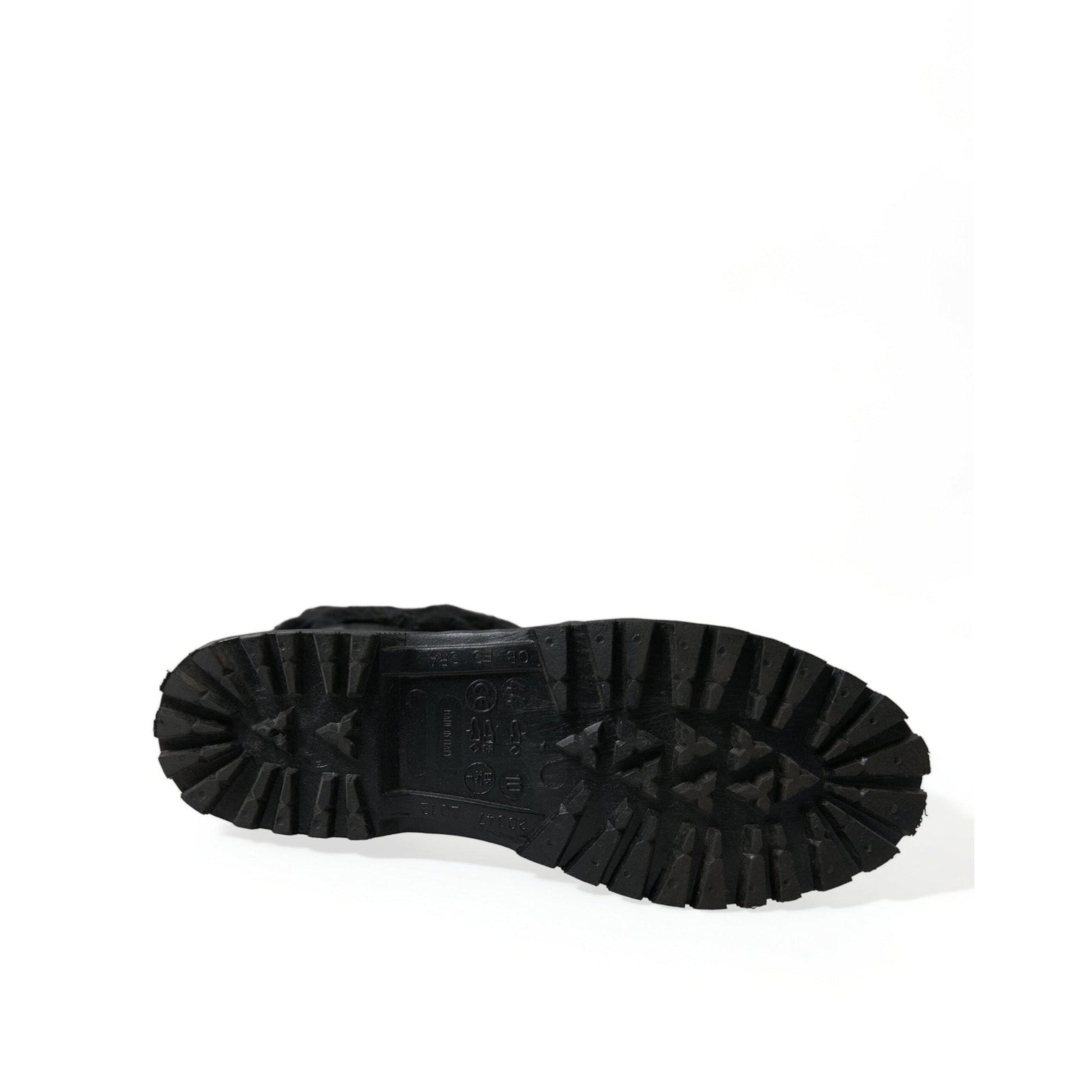 Dolce & Gabbana Black Rubber Lace Up Shearling Rain Boots Shoes
