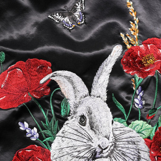 Dolce & Gabbana Black Satin Floral Embroidery Bomber Jacket