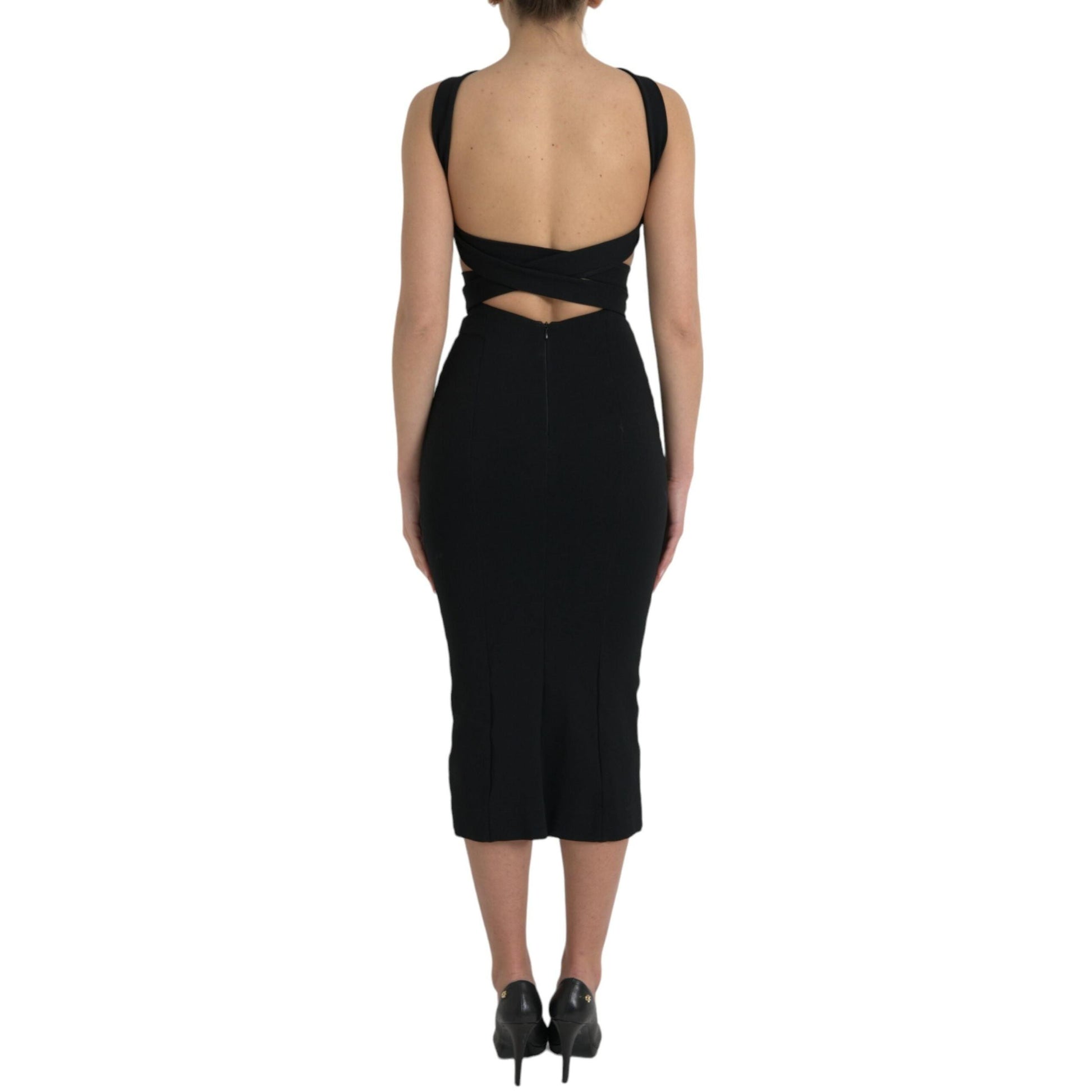 Dolce & Gabbana Black Sheath Halter Sleeveless Midi Dress