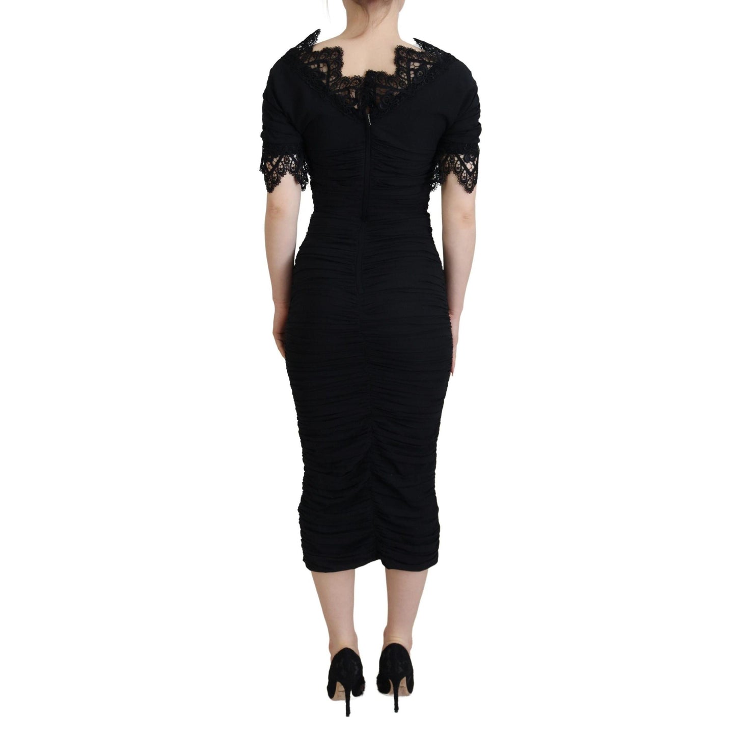 Dolce & Gabbana Black Sheath Midi Bodycon Lace Silk Dress
