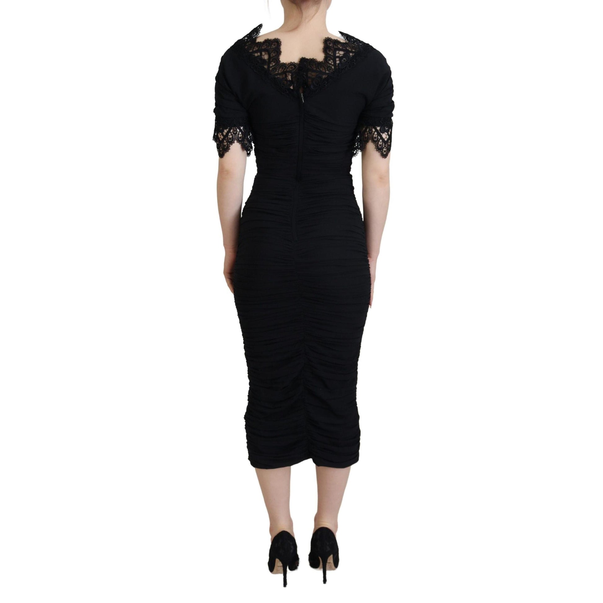 Dolce & Gabbana Black Sheath Midi Bodycon Lace Silk Dress