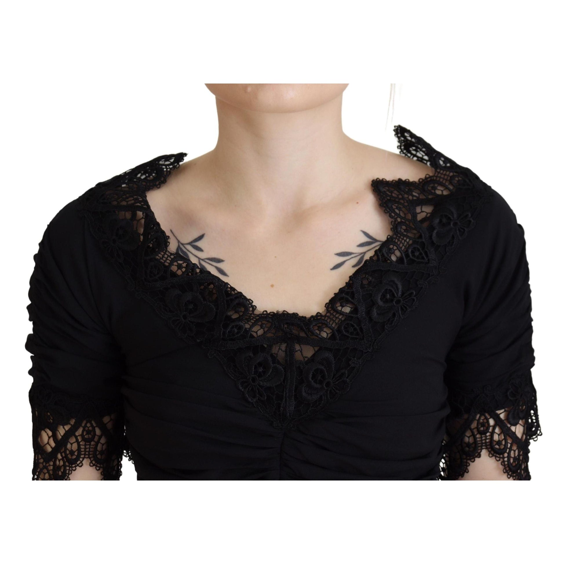 Dolce & Gabbana Black Sheath Midi Bodycon Lace Silk Dress