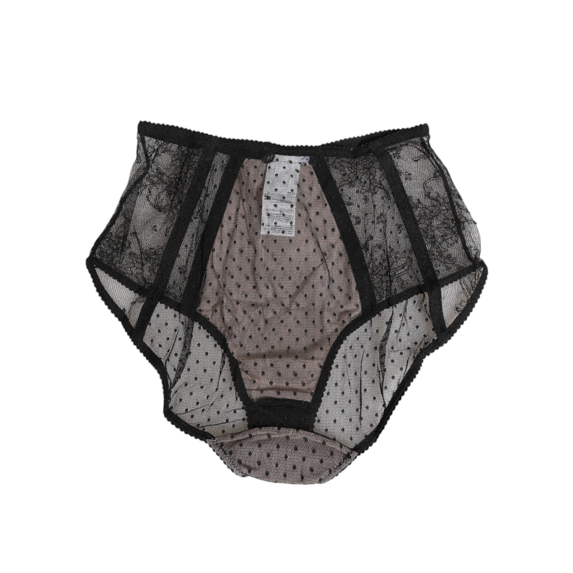 Dolce & Gabbana Black Sheer Polka Dot Lace High Waist Underwear