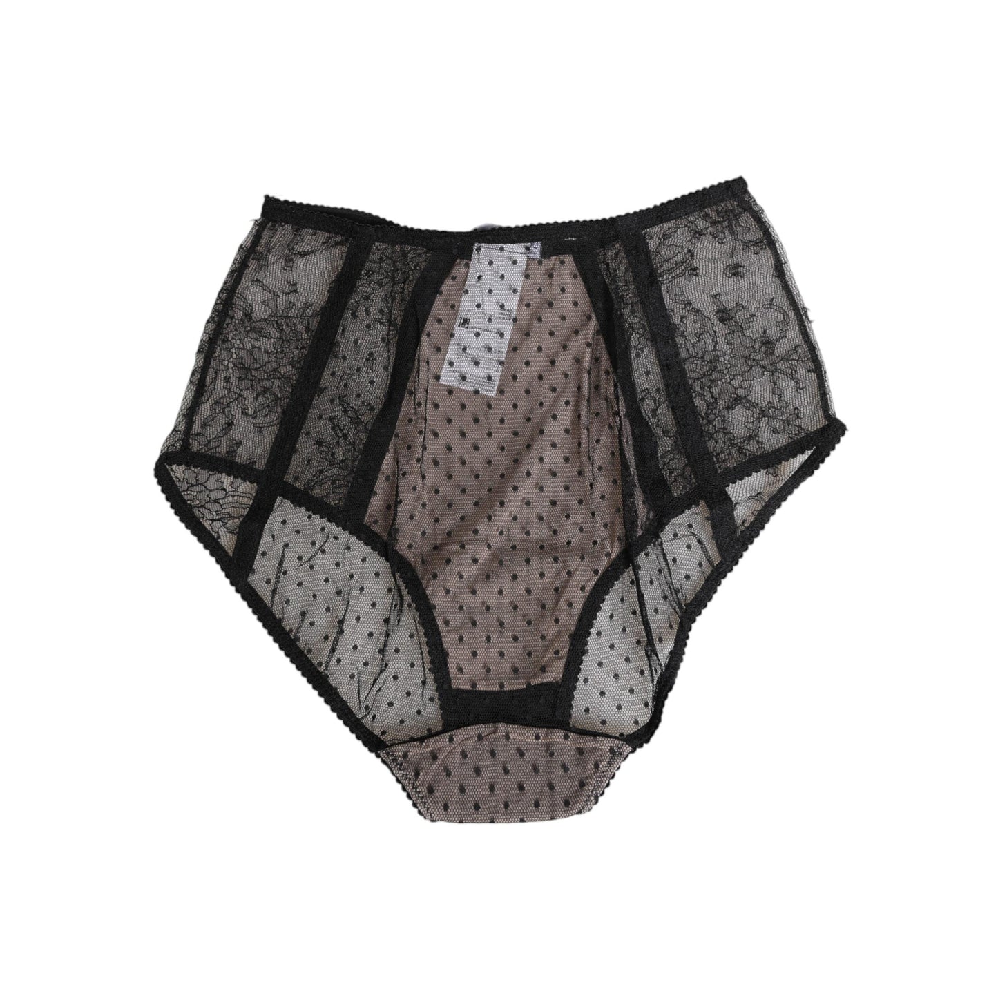 Dolce & Gabbana Black Sheer Polka Dot Lace High Waist Underwear