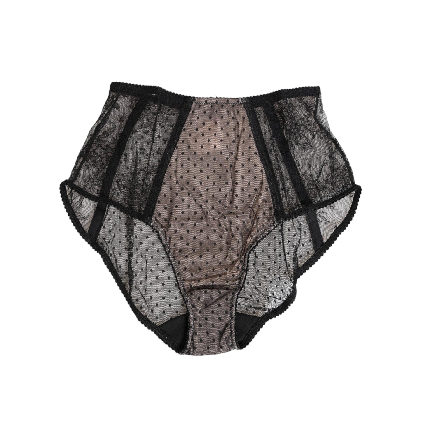 Dolce & Gabbana Black Sheer Polka Dot Lace High Waist Underwear