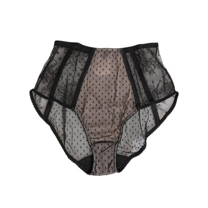 Dolce & Gabbana Black Sheer Polka Dot Lace High Waist Underwear