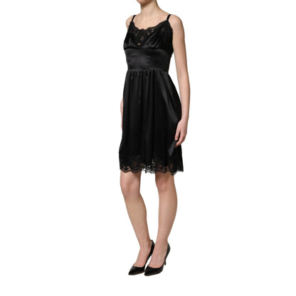 Dolce & Gabbana Black Silk Satin Lace Sleeveless Mini Dress