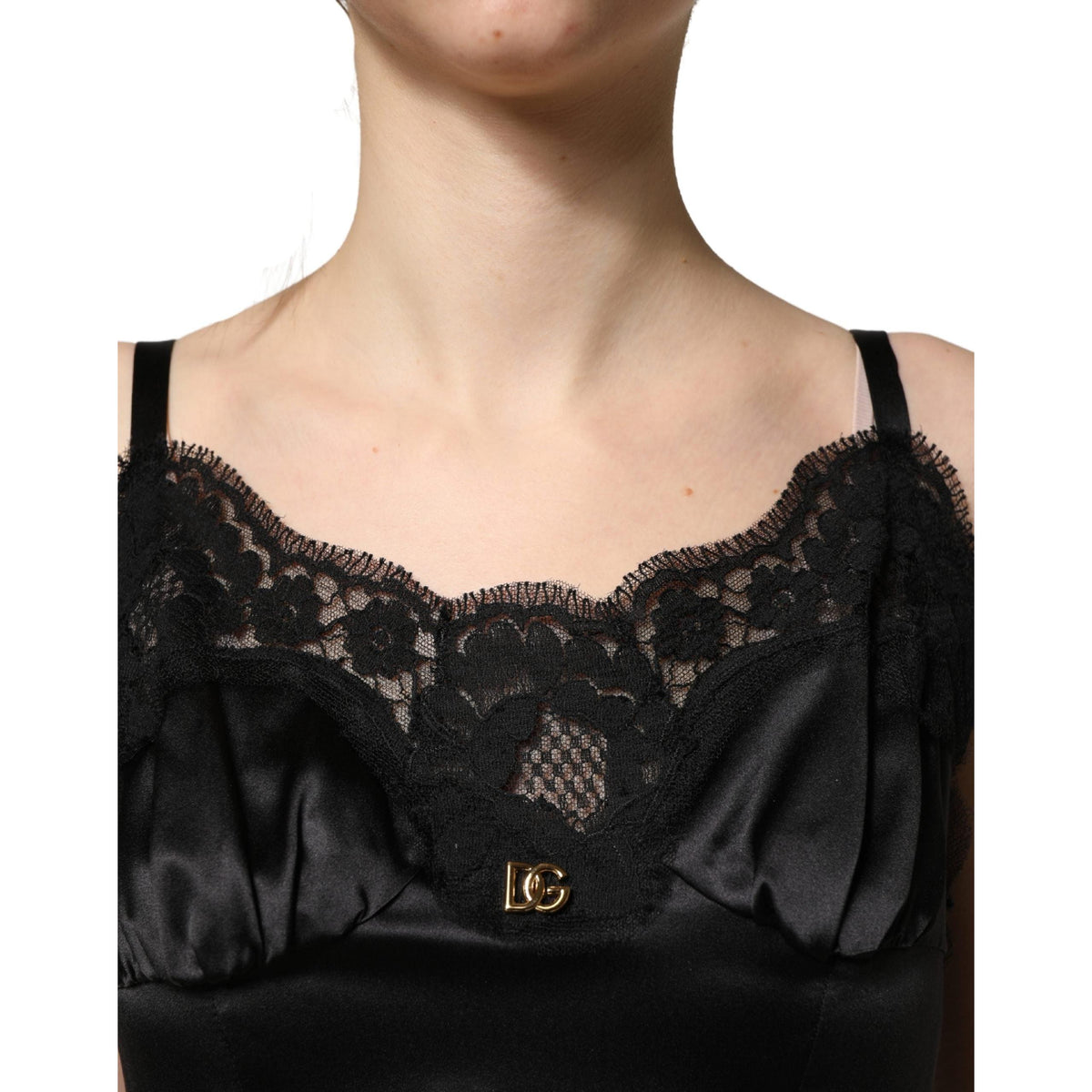 Dolce & Gabbana Black Silk Satin Lace Sleeveless Mini Dress