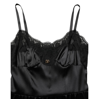 Dolce & Gabbana Black Silk Satin Lace Sleeveless Mini Dress