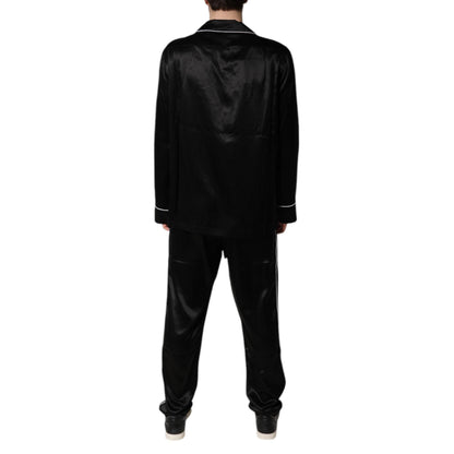 Dolce & Gabbana Black Silk Shirt Pants Pajama Set Sleepwear