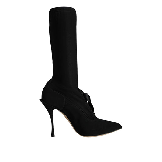 Dolce & Gabbana Black Stiletto Heels Mid Calf Boots Shoes