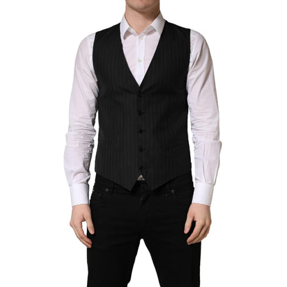 Dolce & Gabbana Black Stripe Single Breasted Waistcoat Vest