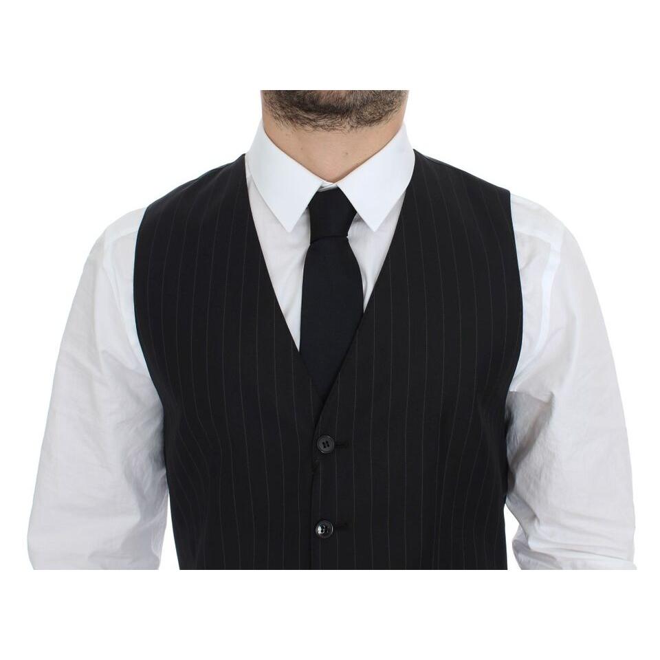 Dolce & Gabbana Black Striped Wool Silk Dress Vest Gilet