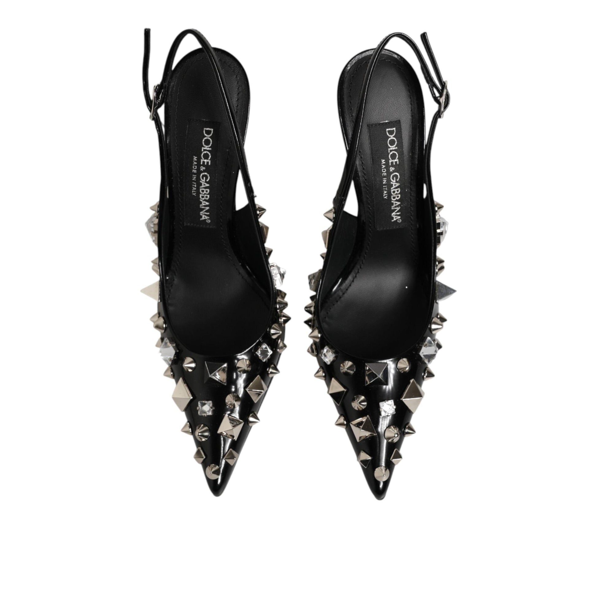 Dolce & Gabbana Black Studded Leather Heels Slingbacks Shoes