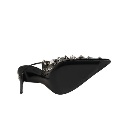 Dolce & Gabbana Black Studded Leather Heels Slingbacks Shoes