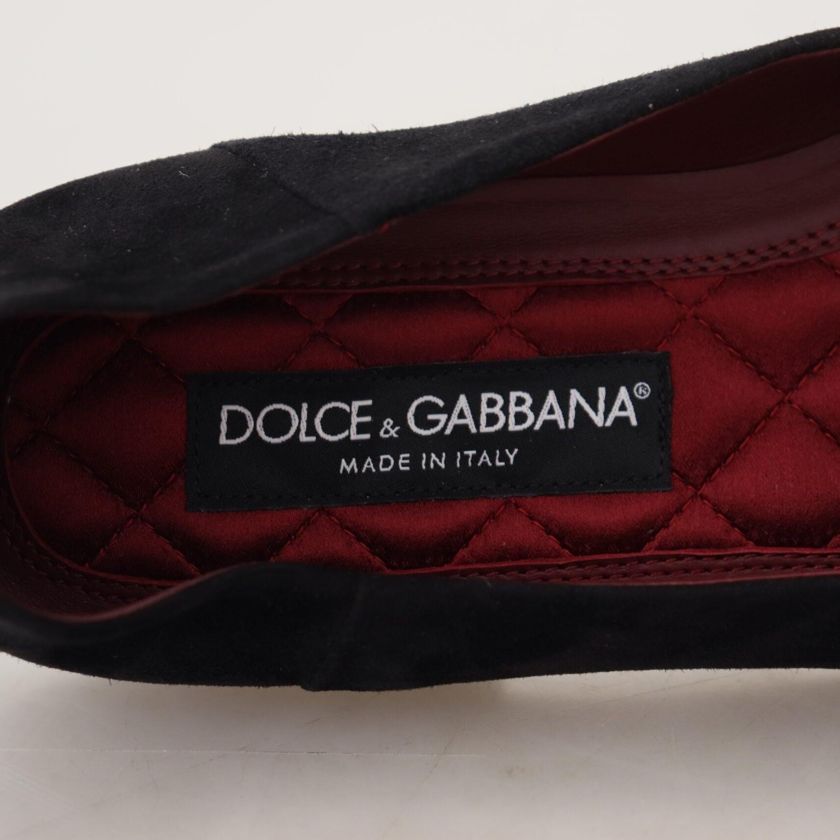 Dolce & Gabbana Black Suede Gold Cross Slip On Loafers Shoes