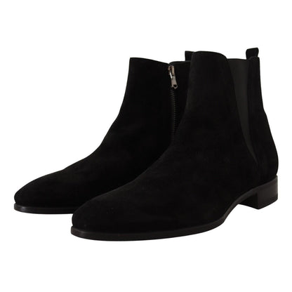 Dolce & Gabbana Black Suede Leather Chelsea Mens Boots Shoes