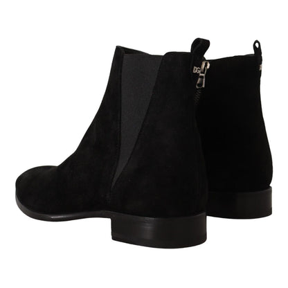 Dolce & Gabbana Black Suede Leather Chelsea Mens Boots Shoes