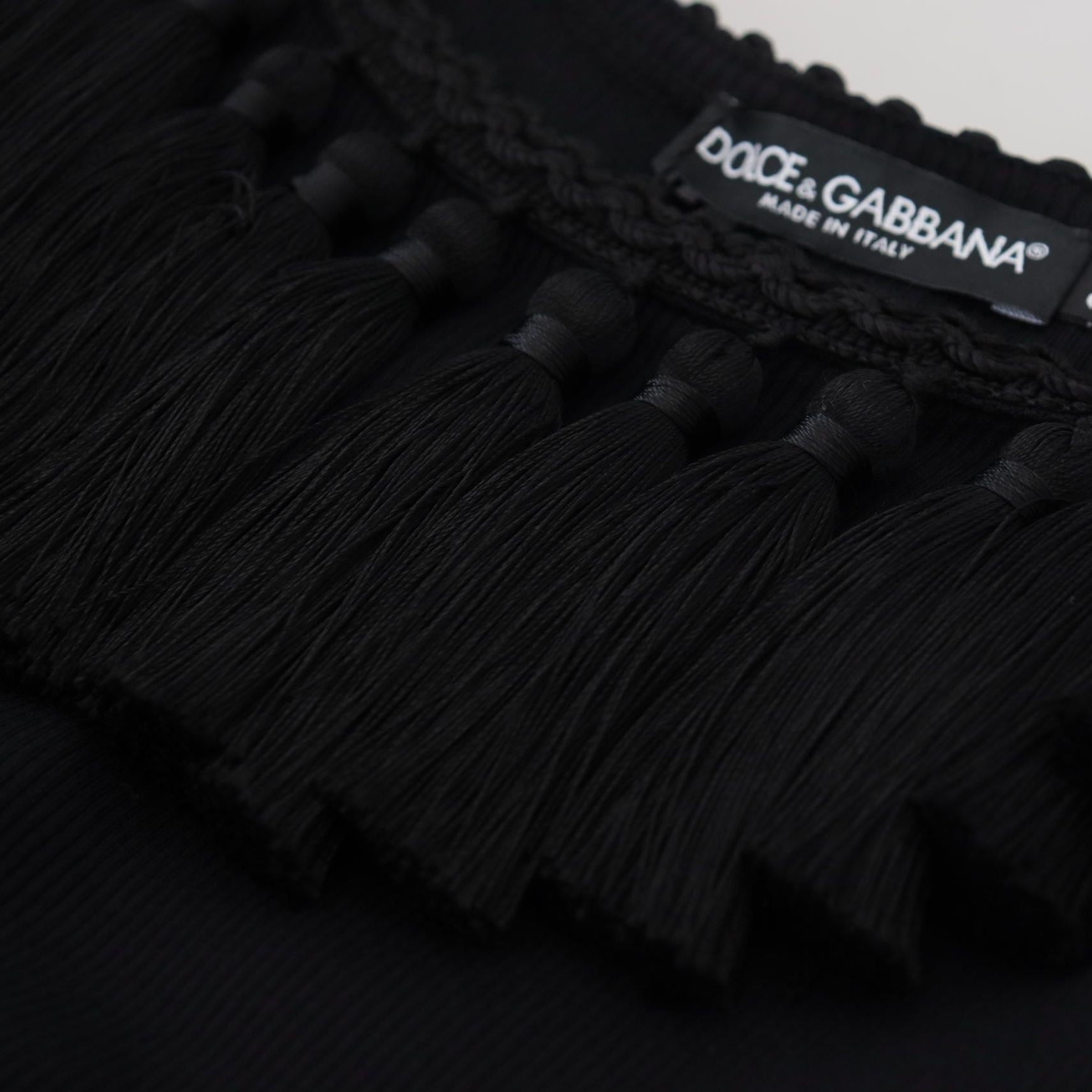 Dolce & Gabbana Black Tank Top Blouse Tassle Cotton Blouse