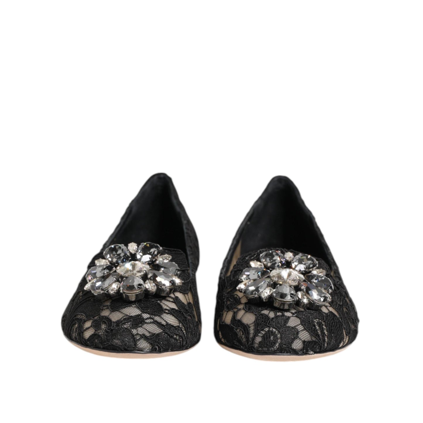 Dolce & Gabbana Black Taormina Lace Crystals Flats Shoes