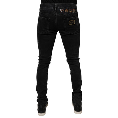 Dolce & Gabbana Black Tattered Cotton Skinny Men Denim Jeans