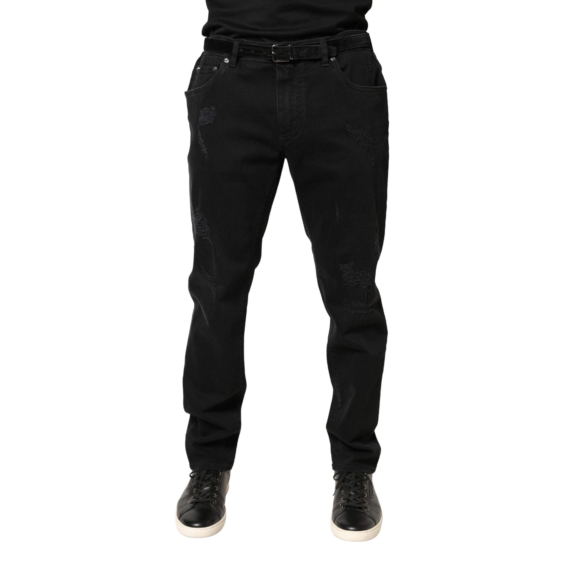 Dolce & Gabbana Black Tattered Skinny Cotton Denim Jeans