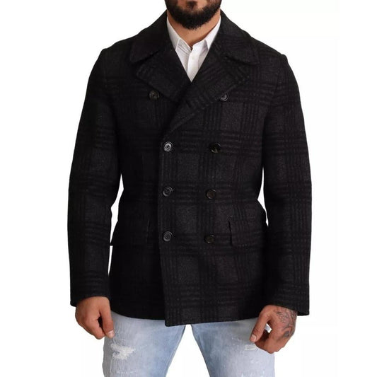 Dolce & Gabbana Black Trench Coat Check Wool Jacket