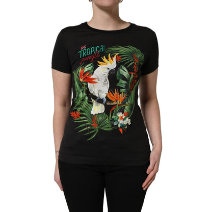 Dolce & Gabbana Black Tropical Print Cotton Round Neck T-Shirt