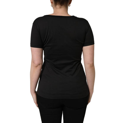 Dolce & Gabbana Black Tropical Print Cotton Round Neck T-Shirt