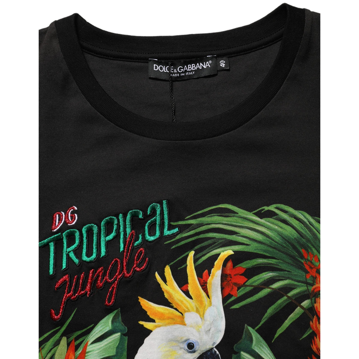 Dolce & Gabbana Black Tropical Print Cotton Round Neck T-Shirt