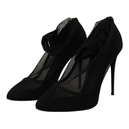 Dolce & Gabbana Black Tulle Stretch Boots Pumps Shoes