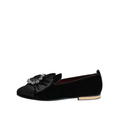Dolce & Gabbana Black VATICANO Crystal Ribbon Slip On Shoes