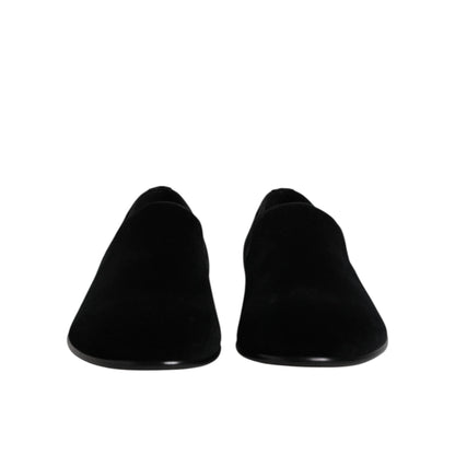 Dolce & Gabbana Black Velvet Slip On Loafers Formal Shoes