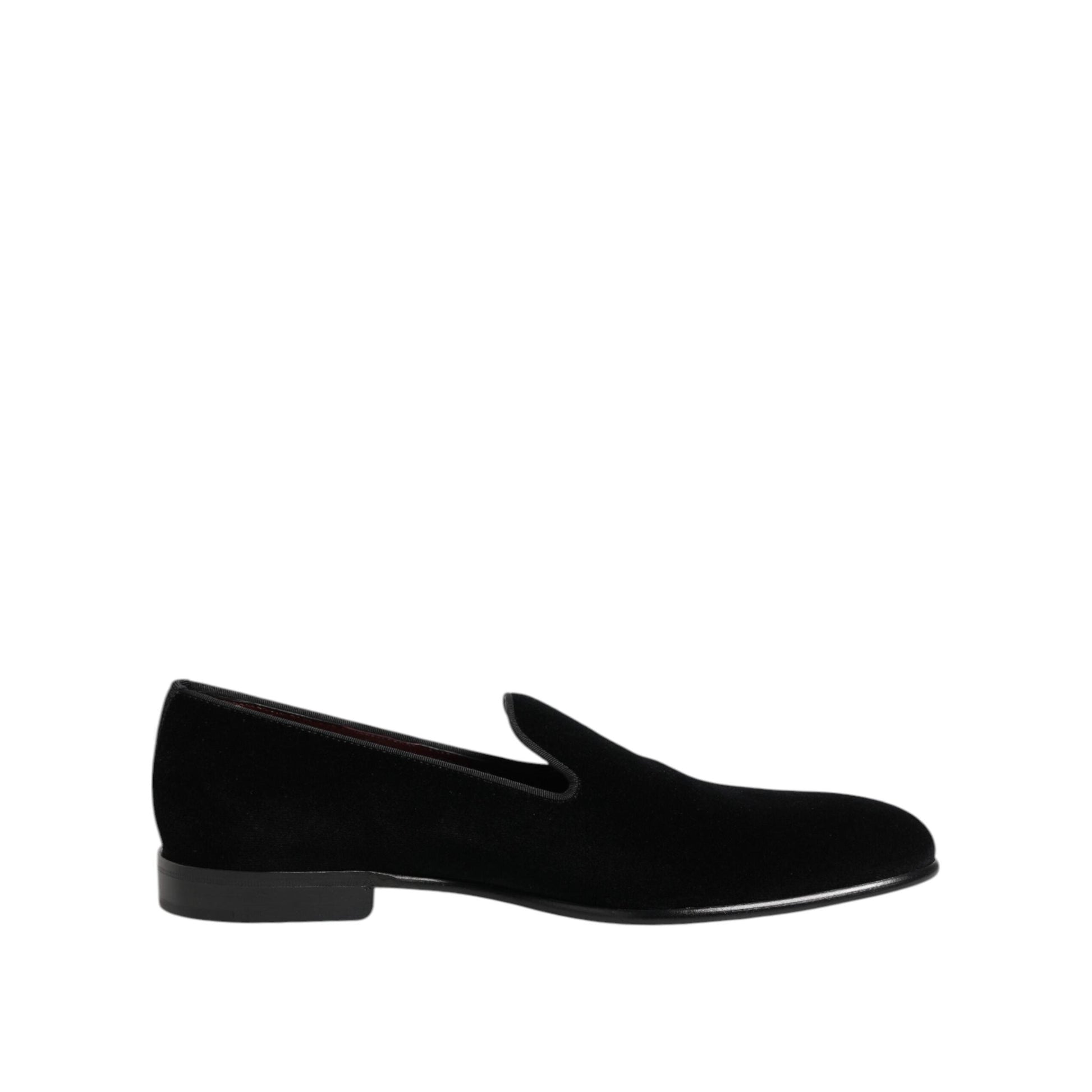 Dolce & Gabbana Black Velvet Slip On Loafers Men Formal Shoes