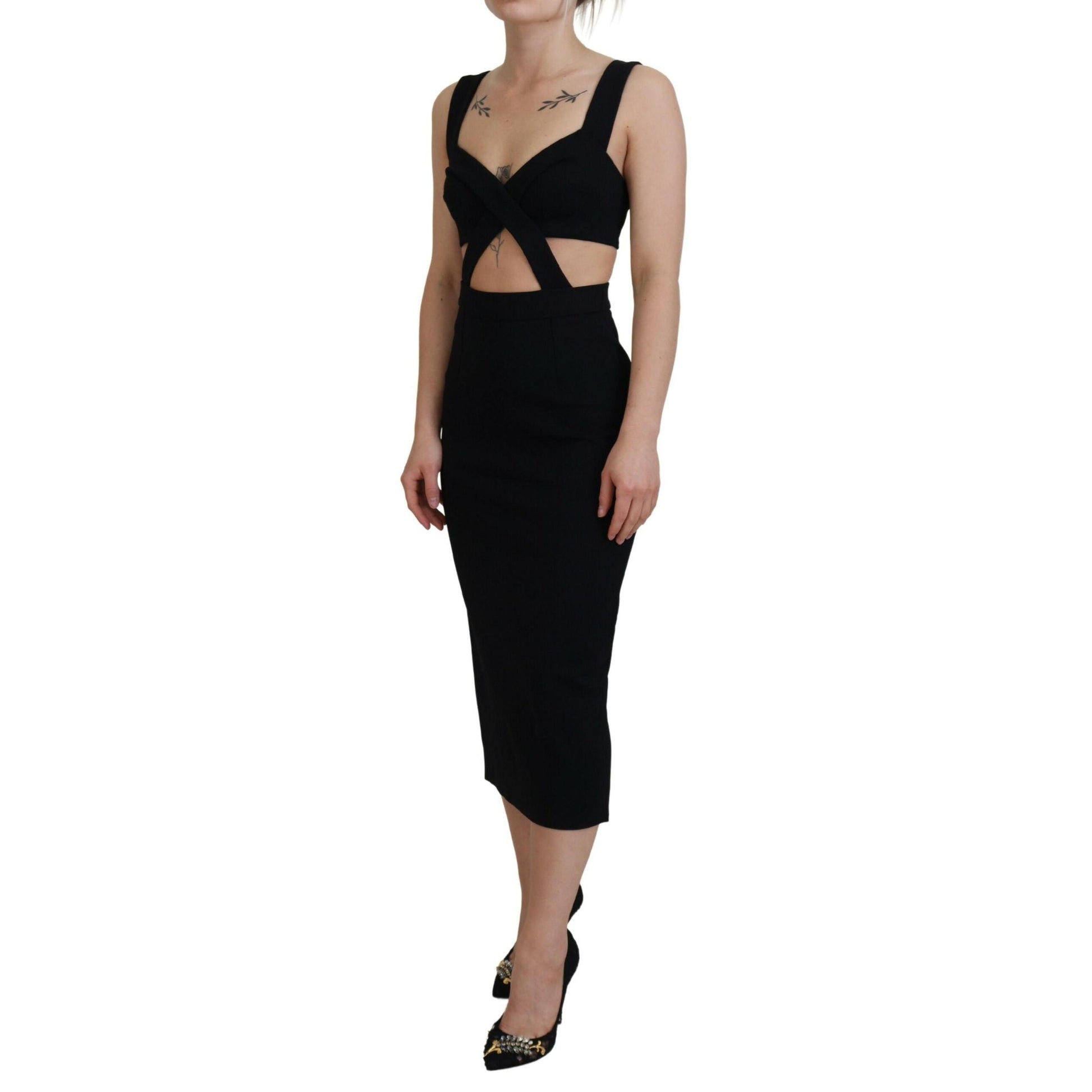 Dolce & Gabbana Black Viscose Bodycon Sheath Midi Dress