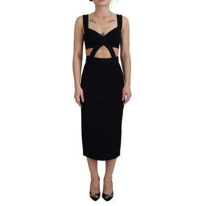 Dolce & Gabbana Black Viscose Bodycon Sheath Midi Dress