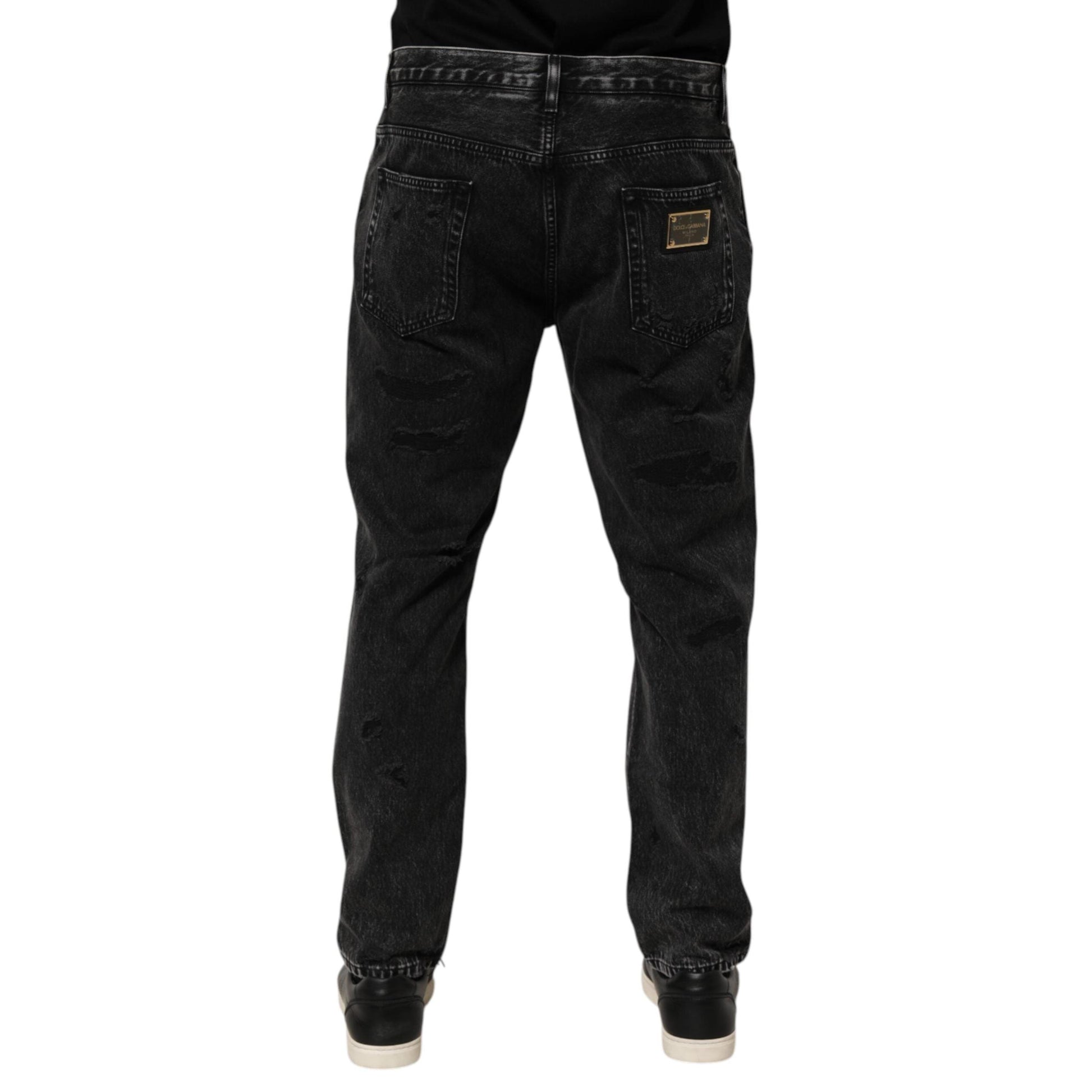 Dolce & Gabbana Black Washed Ripped Loose Cotton Denim Jeans