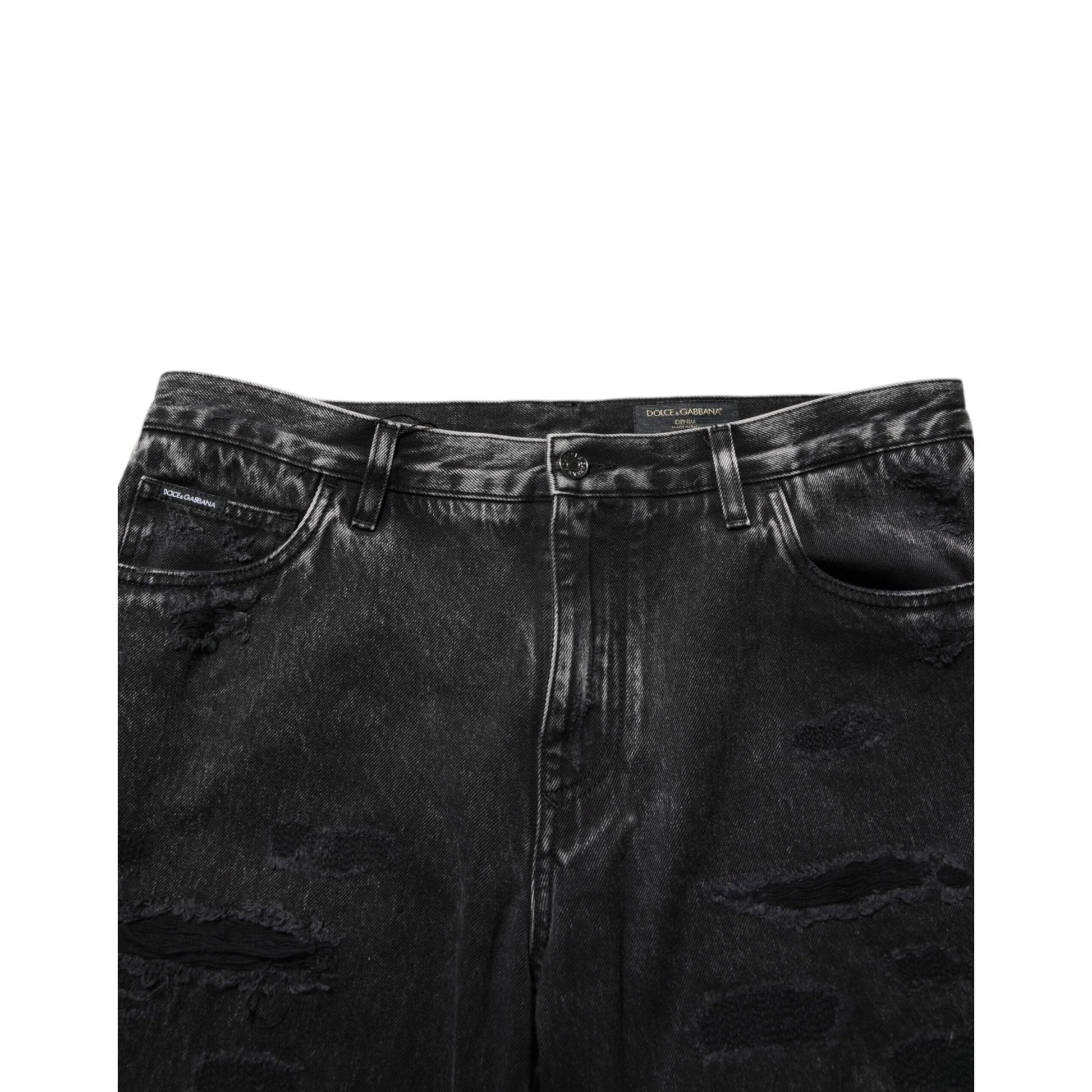 Dolce & Gabbana Black Washed Ripped Loose Cotton Denim Jeans