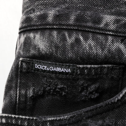 Dolce & Gabbana Black Washed Ripped Loose Cotton Denim Jeans