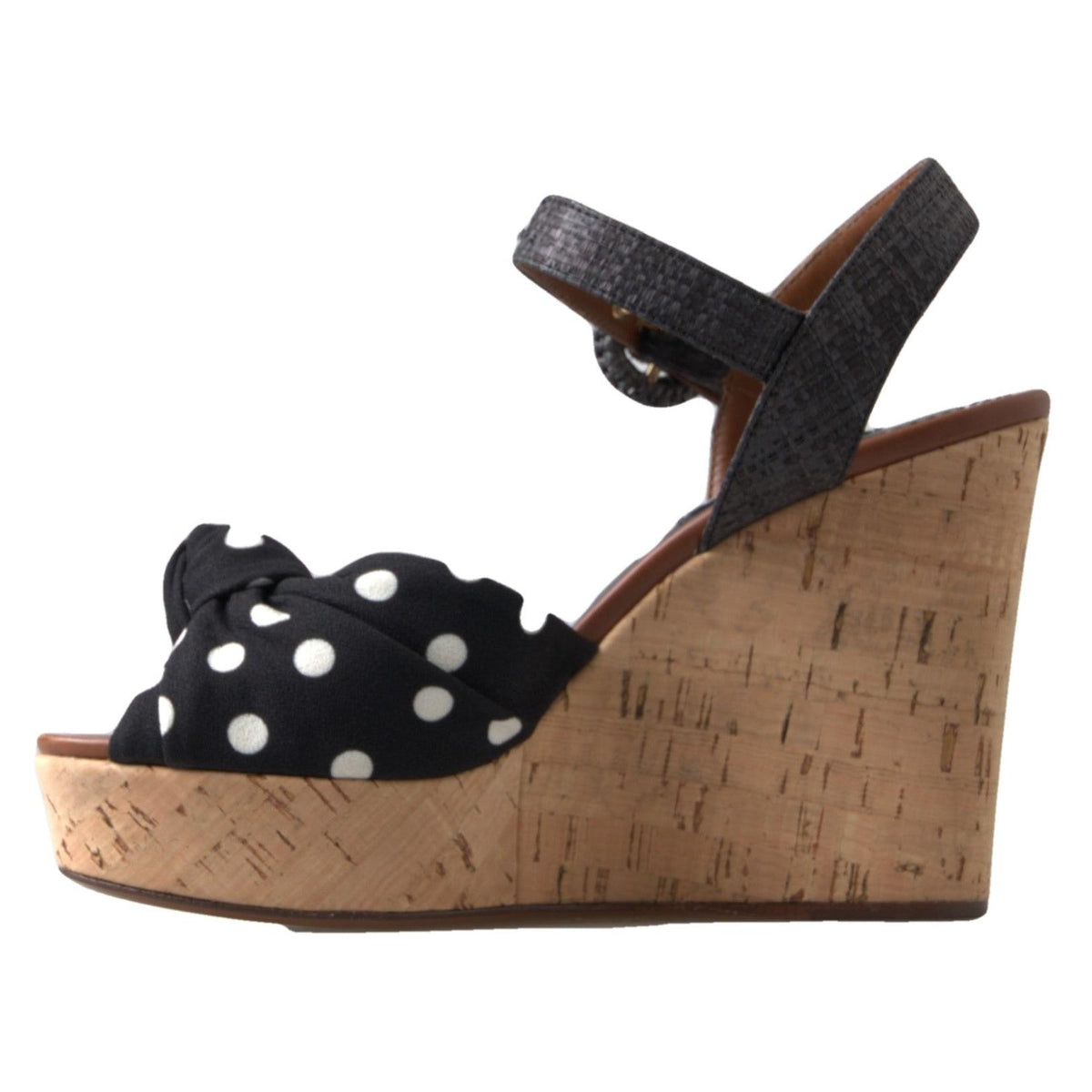 Dolce & Gabbana Black Wedges Polka Dotted Ankle Strap Shoes Sandals